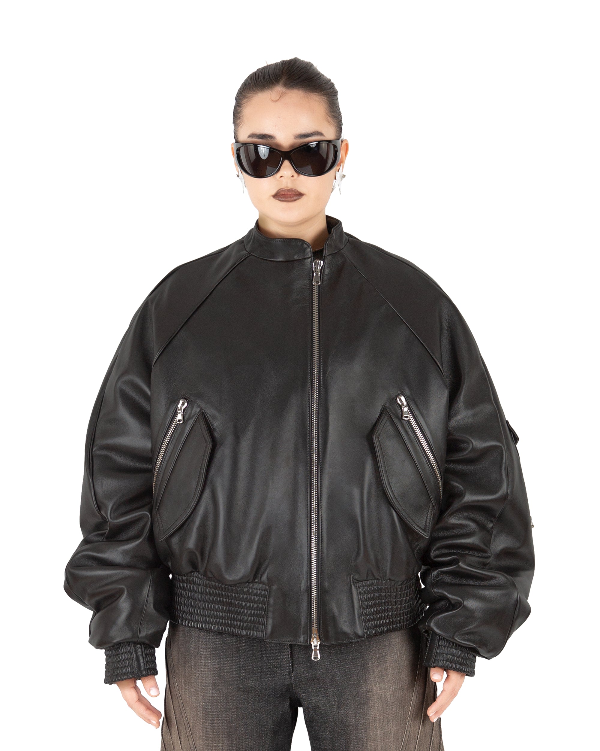 LEATHER WAVE BOMBER